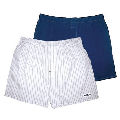 Комплект из 2 мужских трусов-шортов: синие и белые в голубую полоску - фото 64416