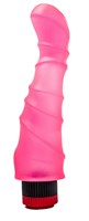 Гелевый розовый вибромассажёр с загнутой головкой и рёбрышками - 18 см.