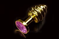 Маленькая золотистая витая пробка с фиолетовым кристаллом - 7,5 см.