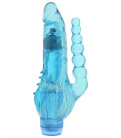 Голубой вибратор с анальным хвостом и шипами JELLY JOY CRYSTAL COX - 19 см.