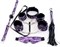 Большой кружевной набор пурпурного цвета: маска, наручники, оковы, ошейник, флоггер, кляп - фото 70525