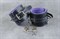 Кожаные подвёрнутые наручники с фиолетовой подкладкой - фото 70880